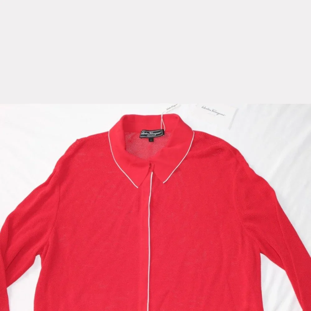 $1750 MEN'S NEW W/TAGS Salvatore Ferragamo Mesh Red White Cardigan Size L